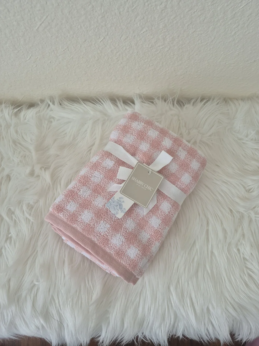 Shabby Chic 100% Cotton Bath & hand Towel set of 4pc pink & white Plaid